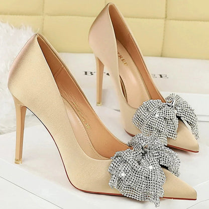 Luxury Women Pumps Rhinestone Butterfly High Heels 10.5 CM Stilettos Silks Satins Women Heels Fashion wedding shoes Natalia Home Fashion    Natalia Home Fashion