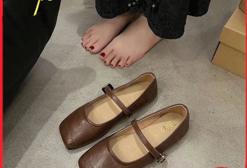 Women's Mary Jane Flat Bottom Slip-On Shoes with Buckle Soft Style Versatile Shoes