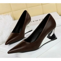 Spring Fashion Pointed Toe Pumps Woman Metal Decoration Wedges Heels Elegant Ladies Shoes
