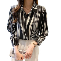 High-End Elegant Fashionable Casual Striped Long Sleeve Versatile French Style Lapel Chiffon Shirt Women's Clothing