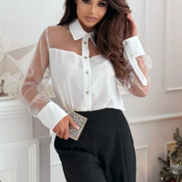 Women's Button Down Shirt Long Sleeve Casual Chiffon Blouse Collared Loose Casual Work Office Top
