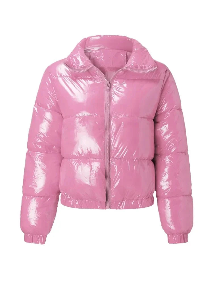 Winter Jacket Women Oversized Puffy Shiny Bubble Coat Solid Cotton Padded Coat Warm Waterproof Parka Female Outerwear - Natalia Home Fashion