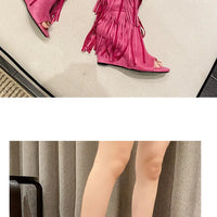 Designer Fringe Wedges Boot Sandals Woman High Heels Open Toe Party Prom Shoes Sexy Zipper Female Pumps Women Boots