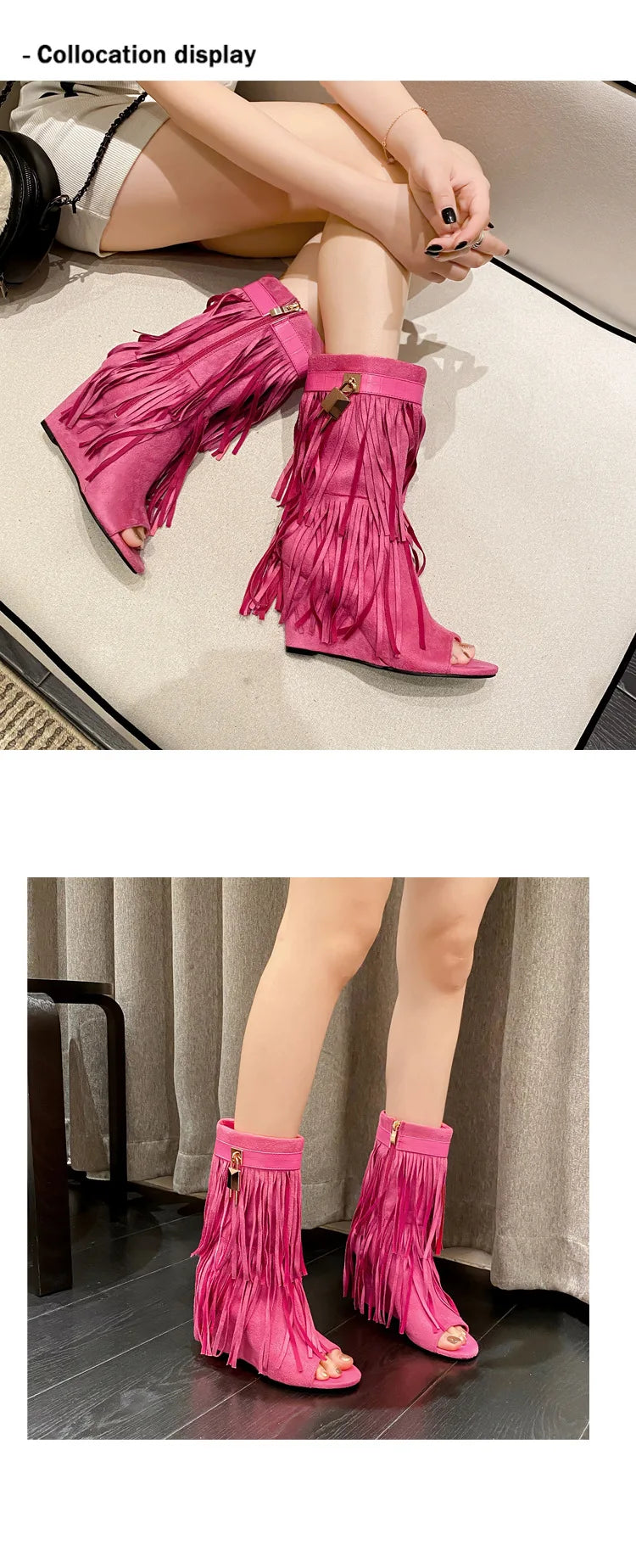 Designer Fringe Wedges Boot Sandals Woman High Heels Open Toe Party Prom Shoes Sexy Zipper Female Pumps Women Boots