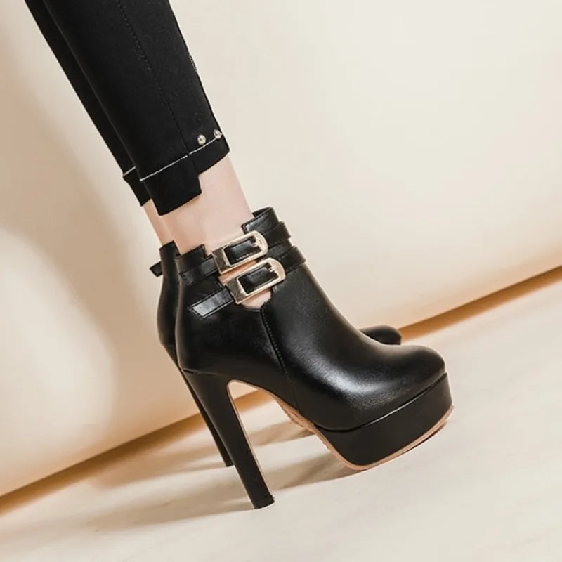 Women Boots High Heels Clogs Platform Boots-Women Shoes  Footwear Round Toe Stiletto Black Leather Rubber - Natalia Home Fashion
