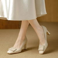 Square Toe Comfort Soft Office Shoes Daily Outdoors Women Shoes 7CM Thick High Heels Shallow Mouth Fashion Party Shoes
