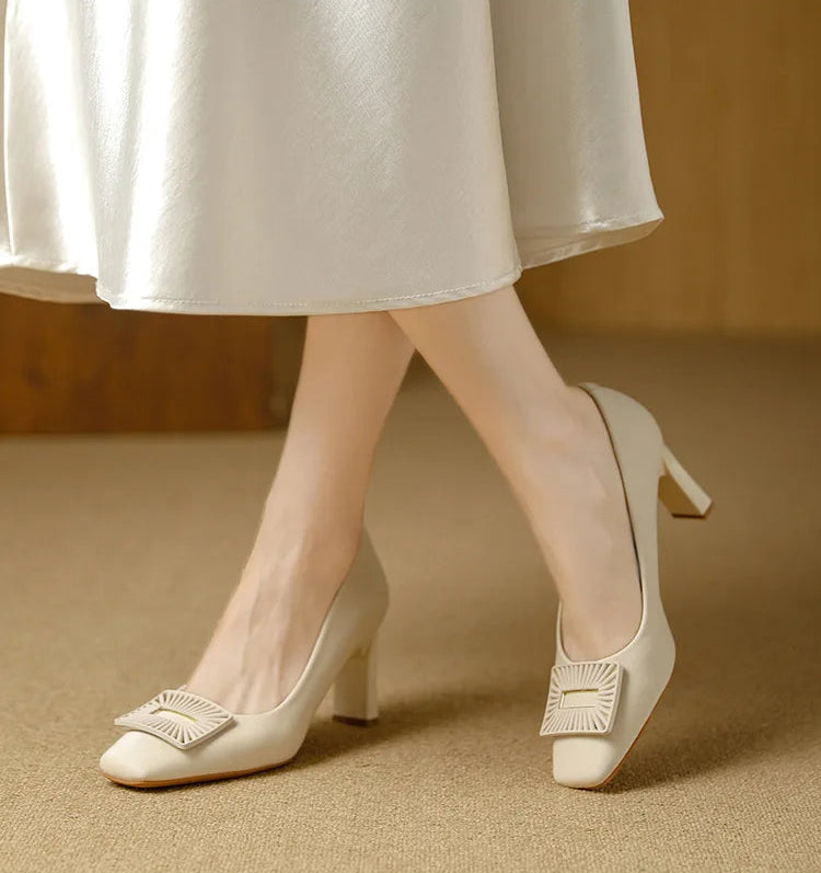 Square Toe Comfort Soft Office Shoes Daily Outdoors Women Shoes 7CM Thick High Heels Shallow Mouth Fashion Party Shoes
