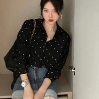 Chic Polka Dot Long Sleeve Shirt Women's Turn-down Collar French Style Simple Design Spring Summer New Arrival
