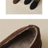 British Style Fleece Lined Chunky Heel Loafers Women's Shoes Retro French Vintage Leather Casual Shoes Rubber Sole Adult Footwear