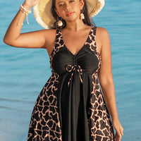 Oversize Bikini for Women Print Patchwork Dress Split Swimsuit V-neck Suspender Backless Beach Vacation Swimwear Summer
