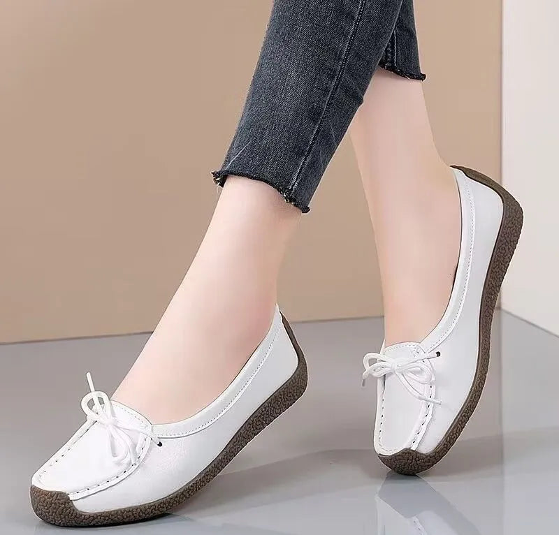 Luxury Shoes Cow tendon sole Women's Flats Anti slip shallow mouth soft soled shoes Solid color lace up