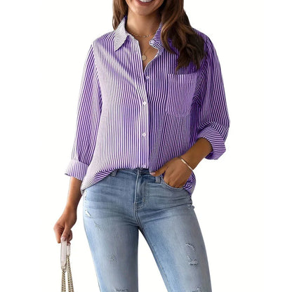 Classic Striped Shirt Women Streetwear Vintage Long Sleeve Blouses Female Casual Loose Single-Breasted Shirts