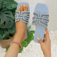 Women's Rhinestone Slippers Outdoor Fashion Non-Slip Beach Shoes Comfortable Flat Square Heel Women's Sandals