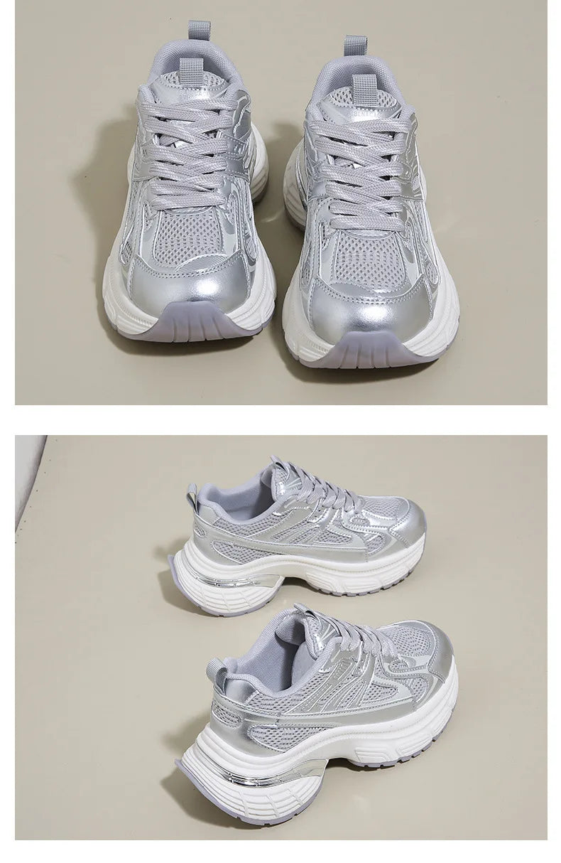 Respirable Thick Bottom Dad Shoes for Women in All Seasons Breathable Fashionable Flat Heel Anti-Odor Casual Footwear