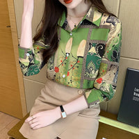 Slim Floral Long-sleeved Shirt Loose Printed Top for Women