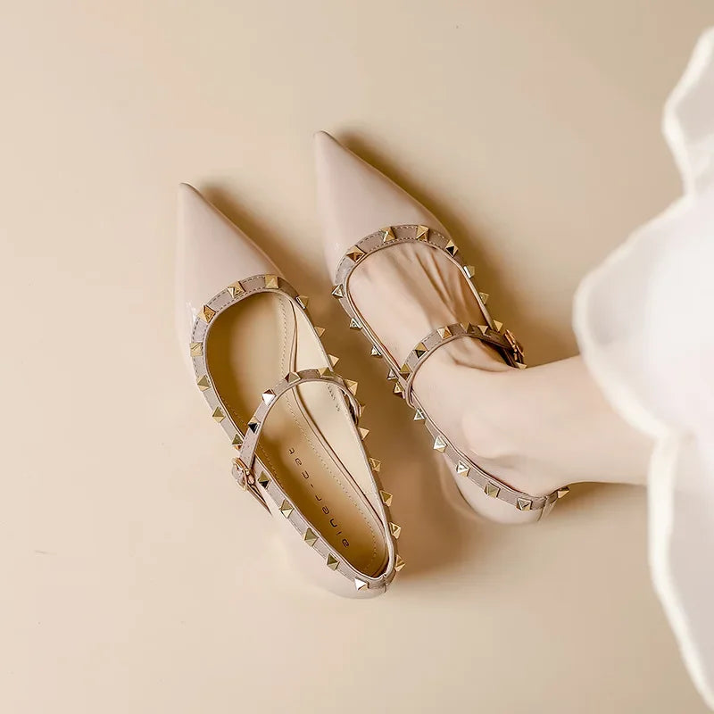 Elegant French Style Cropped Studded Flat Bottom Sandals Women's Summer Tweed Pattern Medial Vacancy Pointe Roman Design