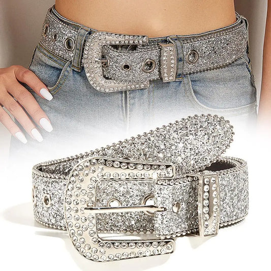 Skull Rivet Rhinestone Bb Belts Trendy Solid Color Sparkling PU Leather Belt Cowboy Cowgirl Jeans Pants Belt For Women Girls Natalia Home Fashion    Natalia Home Fashion