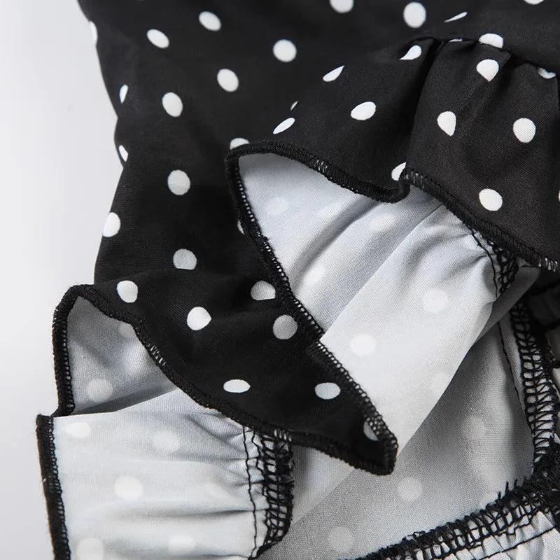 Polka Dot Print Tops Women Halter Low-Neck Bandage Ruffles Backless Sleeveless Skinny Fashion Street Versatile Vest
