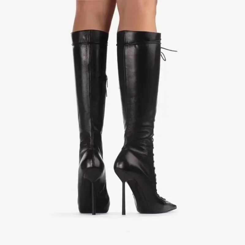 High Quality Lace up Cool Boots Sexy Nightclub Slim High Heel Show Shoes Zipper Boots - Natalia Home Fashion