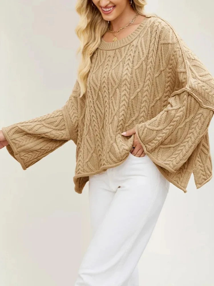 Autumn Winter Women Cable Knit Sweater Oversized Loose Pullover Long Sleeve Chunky Jumper Casual Warm Female Tops Clothing Natalia Home Fashion    Natalia Home Fashion