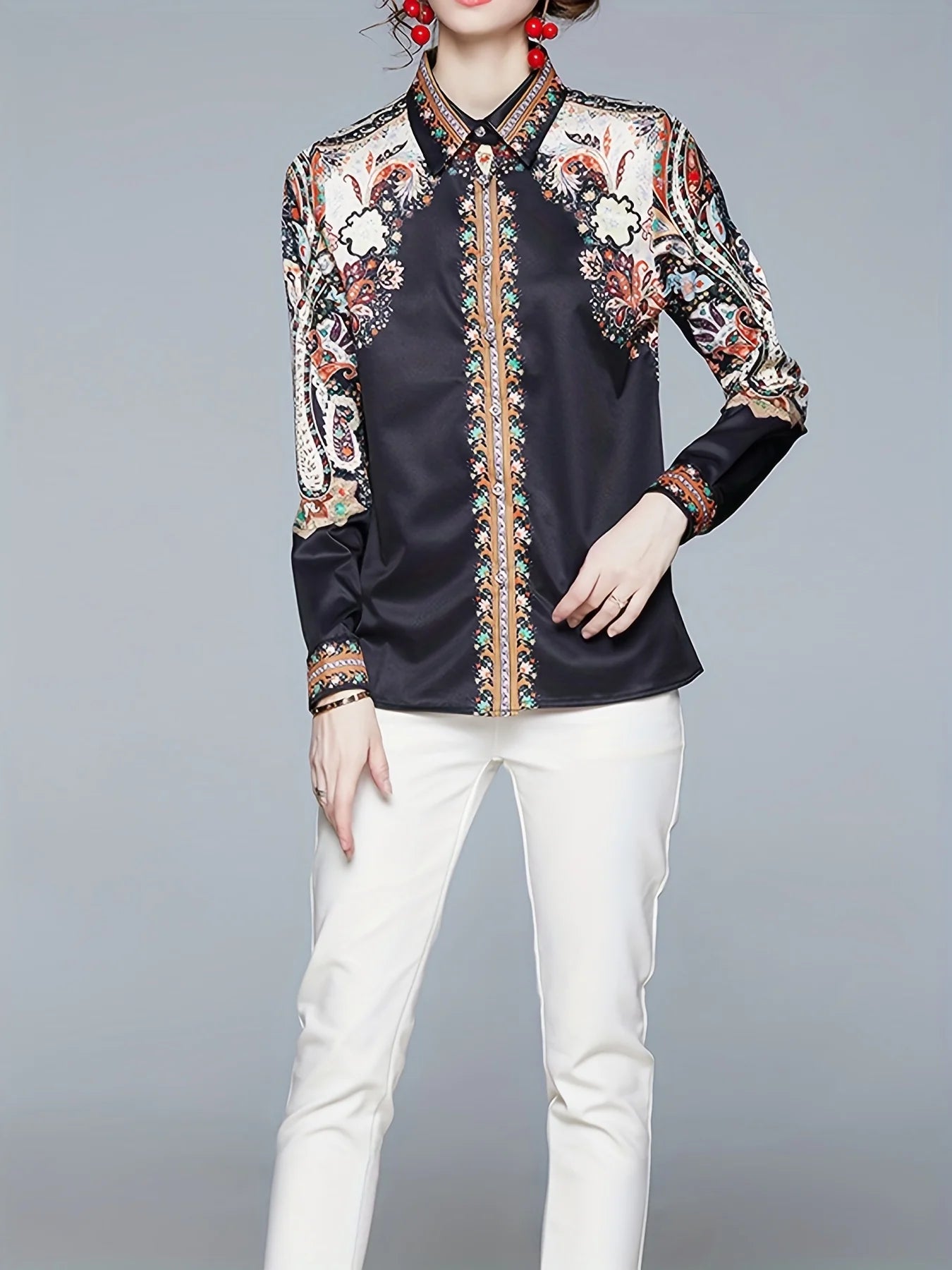 Elegant office and casual ladies shirts Fashion printed Women Blouses Long sleeve Tops
