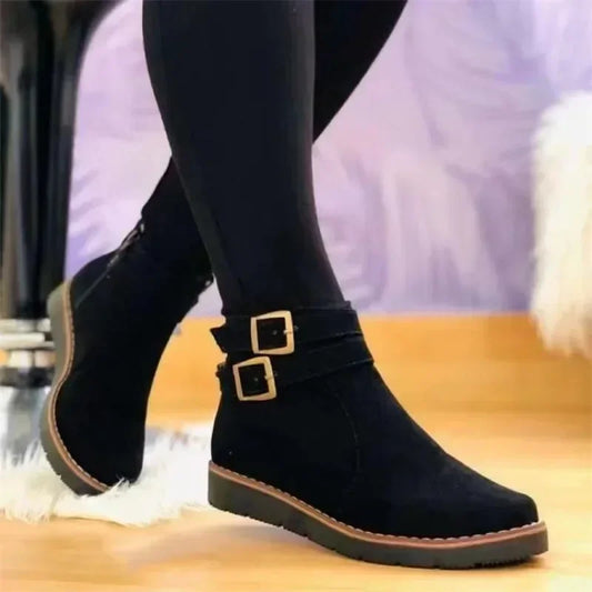 Women Snow boots New Flock Fur Women's Suede Ankle Boots for women Flat Ladies Warm Shoes