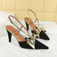French Style Velvet Pointed Toe High Heels Hollow out Embroidery Butterfly Knot Party Shoes Women's Low Heel Single Shoes
