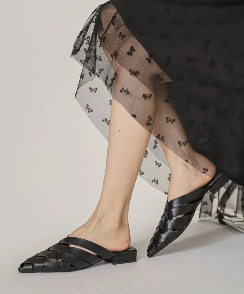 Hollow Woven Pointed Cool Slippers Women's Summer Thick Heel Outer Wear Bag Head Half Slippers Women Sandals