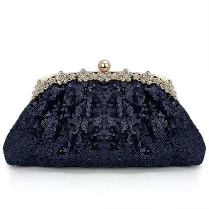 Fashion Sequins Bead Evening Bag Crystal Women Shell Clip Bags Blue Dinner Party Day Diamond Clutch Handbag Chains Shoulder Bags