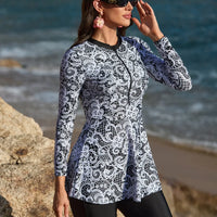 Plus Size Modest Burkini Femmes Muslim Islamic Swim Suit Swimwear Women Swimsuit Retro Style Pattern Design