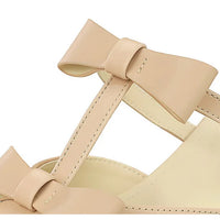French Wedge Heel Pointed Head Sandals Versatile Bow Medium Heel Half Slippers Women