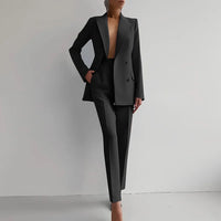 Women Fashion Solid Pant Suits, Office Lady Elegant V-Neck Long Sleeve Blazer Set, Pencil Pants Slim Ladies Outfit