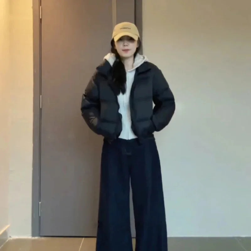 Short Puffer Jacket Women's Thick Outerwear Small Size Stand Collar Bread Style down Coat - Natalia Home Fashion