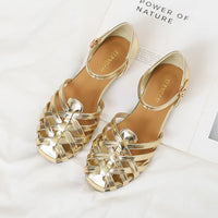 Luxury designer sandals Hollow Low-heeled Closed-toe Sandals for Women for Summer Outdoor Wear Roman Shoes
