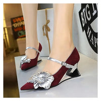 Metal Wedges 6 cm Women Pumps Flower Design High Heels Suede Sexy Party Shoes Buckle Ladies Shoes Women Wedges