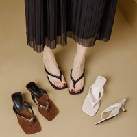 Formal Flip Flops Woman High Heels Cool Slippers Women's Summer New Retro Leopard Print Toe Square Heel Slippers Women Outside