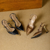 Women's Pumps Sexy Stiletto Sandals Fashion Metallic Pointed Toe Rear Hollow Out High Heels Single Shoes Lady Sandals