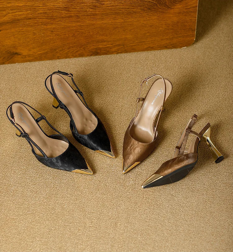 Women's Pumps Sexy Stiletto Sandals Fashion Metallic Pointed Toe Rear Hollow Out High Heels Single Shoes Lady Sandals