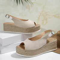 Women's Platform Sandals Summer New Large Size Fish Mouth Slope Heel Stones Pattern Shoes Thick Bottom Clog Casual Slip-On