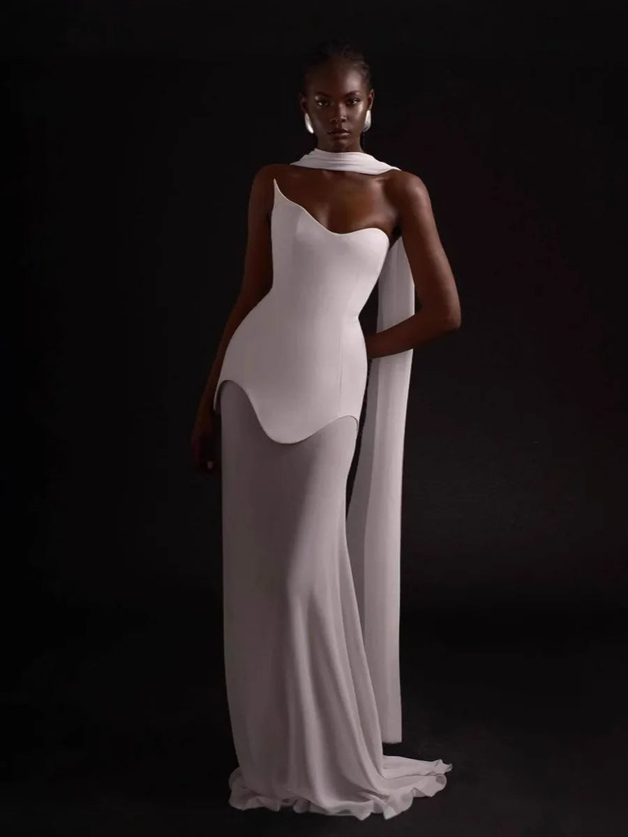 Elegant High Elasticity Mesh Long Skirt Evening Dress Women's Gown Fashionable Wrap Style Bodycon Design Knitted Fabric