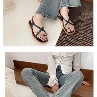 Women's Roman Style Toe-Over Sandals Flat Bottom Outdoor Wear Crossbody PVC Material Anti-Slip Low Heel Footwear
