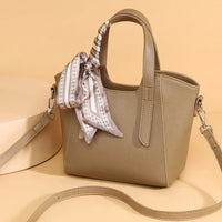 Pure Leather Cowhide Single Shoulder Crossbody Bag Ladies Handbag Fashion Bucket Bag Simple Basket Comes with Scarf