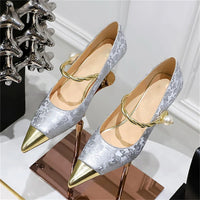 Metal Decoration Buckle Strap Women's Low Thin Heels Pumps Pointed Toe Wedding Party Shoes