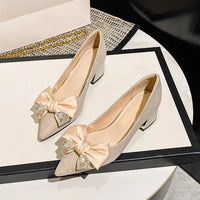 French Style Single Shoes Women's Thick Heel Butterfly Knot Pointed Toe High Heels New Bride Shoes Elegant Personality