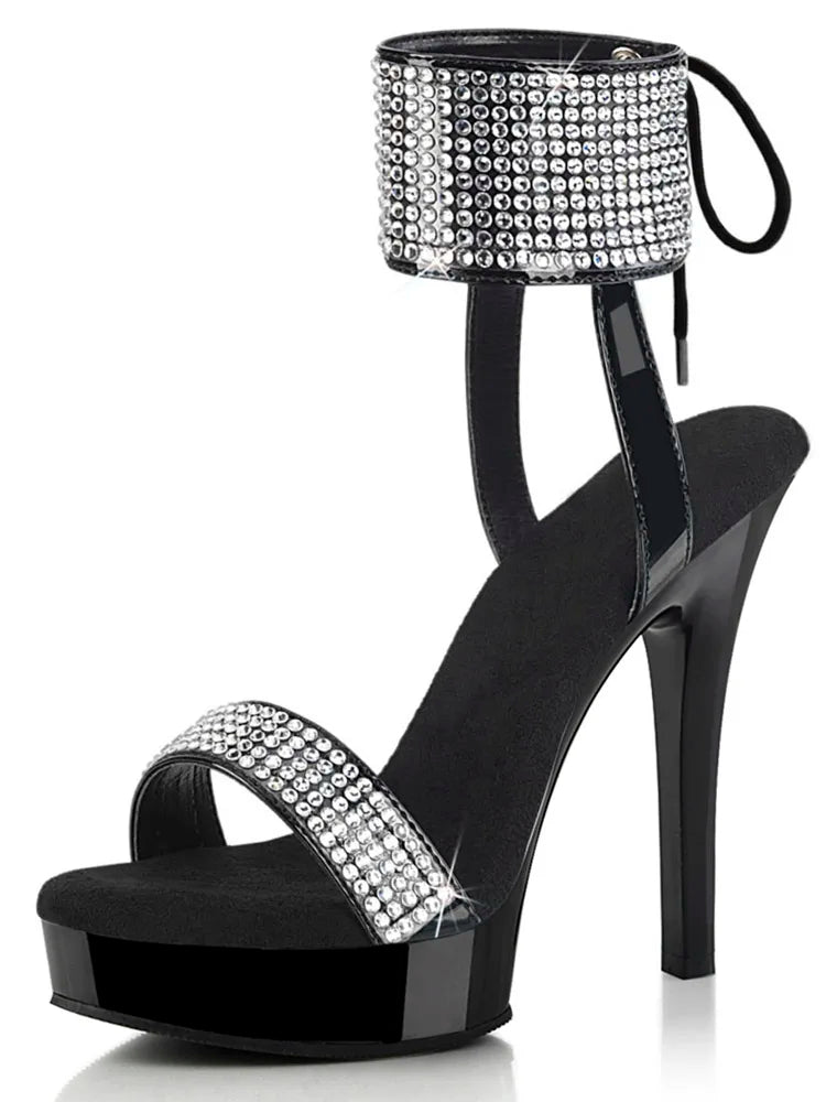 Club 13cm Strip High Heels Exotic Dancer Rhinestone Nightclub Gothic Stripper Pole Dance Fashion Sexy Fetish Full Dress