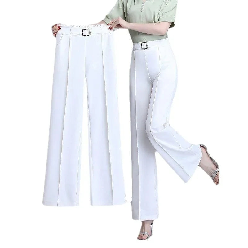 High Waist Wide Leg Ice Silk Pants Women's New Style Thin Loose Straight Cut Versatile Nine Point Long Trousers