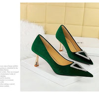 Designer Women Heels Prom Pumps Lady Velvet Pointed Toe 7cm Thin High Heels Pearl Crystal Buckle Shoes