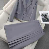 Fashion Office Half Skirt Set for Women Slim Fit Long Sleeved Single Row Two Button Half Skirt Two Piece Set