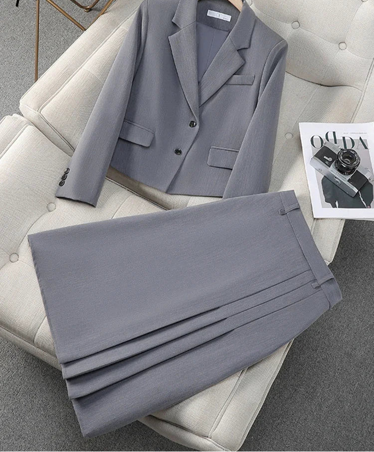 Fashion Office Half Skirt Set for Women Slim Fit Long Sleeved Single Row Two Button Half Skirt Two Piece Set