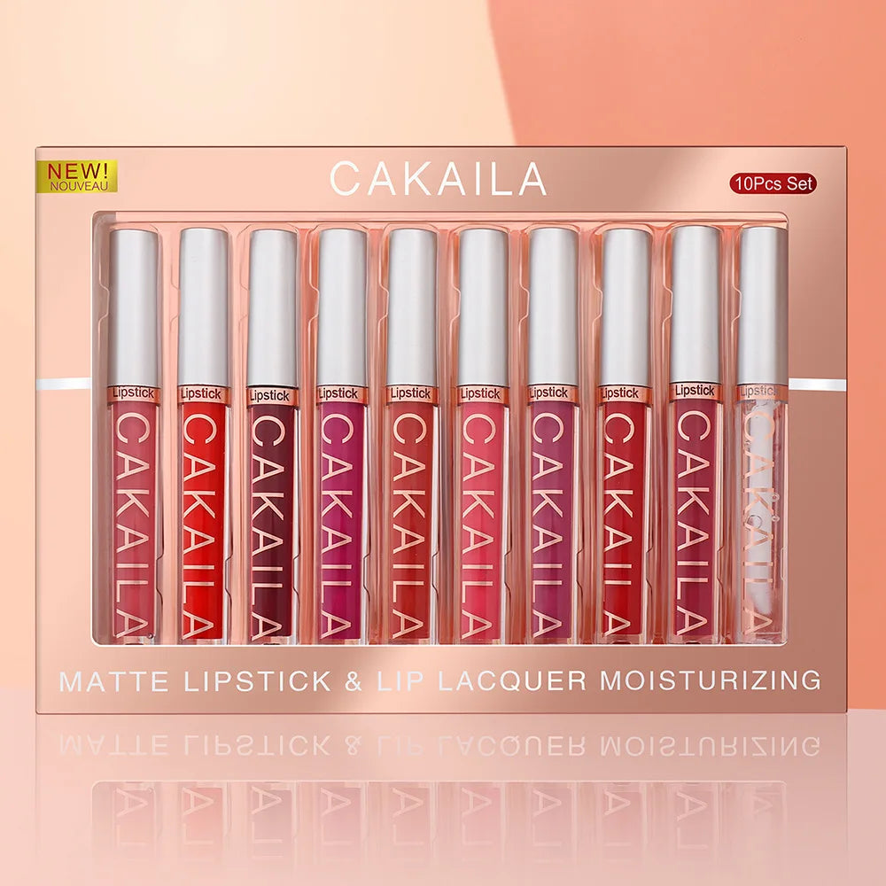 10pcs/set Nude Lip Gloss Matte Velvet Lipstick Waterproof Long-lasting  Liquid Lipstick Women Moist Lip Tint